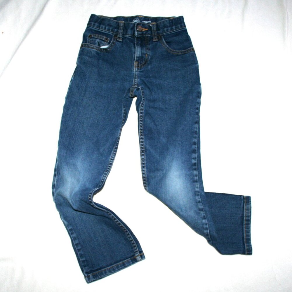 SIZE 8 SLIM KIDS DENIM BLUE JEANS BOYS RELAXED FIT ADJUSTABLE WAIST POCKETS EUC